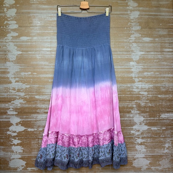 Vintage Free People Silk Strapless Midi Dress Ombre Fairy Whimsy Goth Womens S - Picture 1 of 5